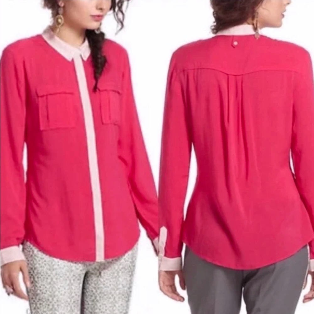 Anthropologie Maeve‎ Bagatelle Button Front Blouse Fuchsia Pink Size 2